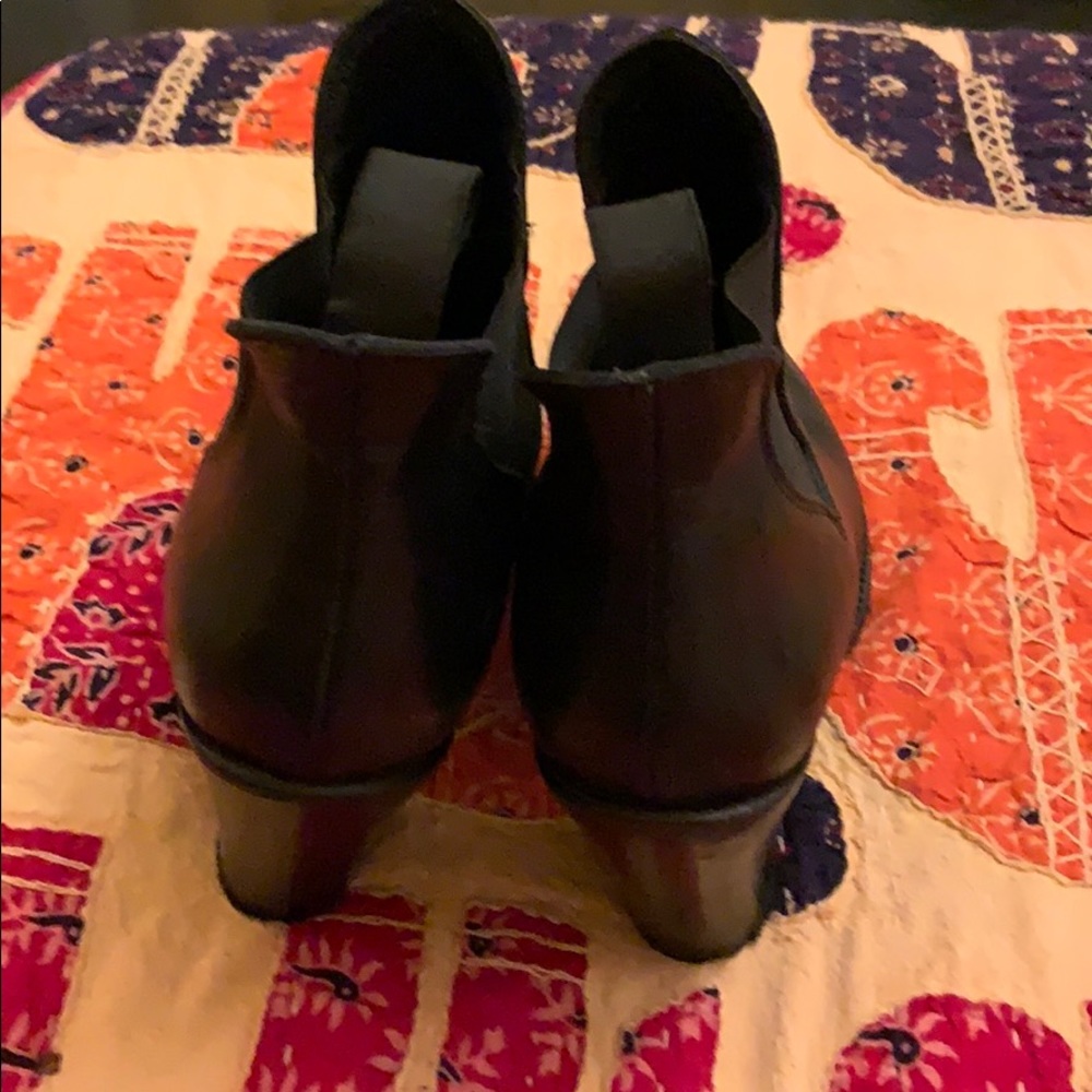 Acne black stacked heel slip on leather bootie - Picture 4 of 7